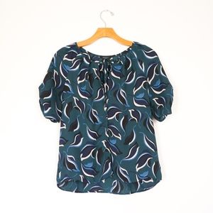 Ann Taylor Green Floral Print Tie Front Blouse - S